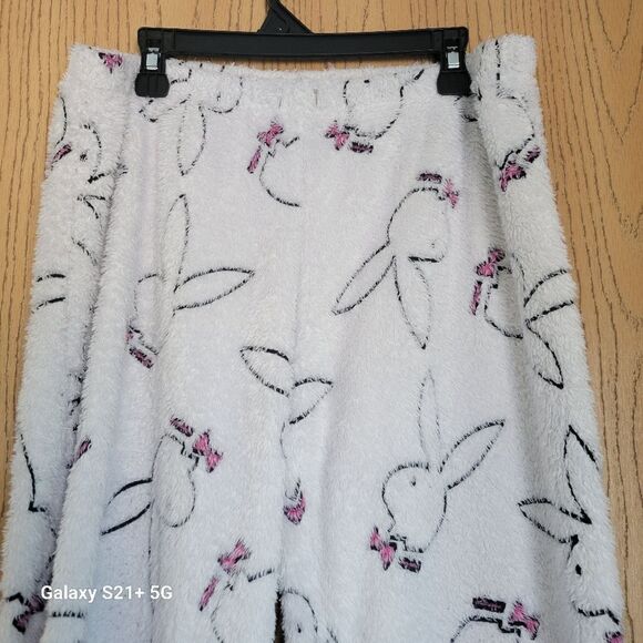 Y2K playboy Bunny white allover print sweat pants womens size medium - Picture 2 of 8